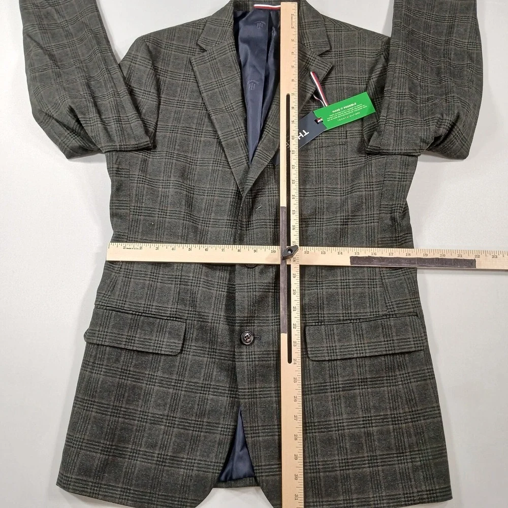 Tommy Hilfiger Pattern Sport Coat Mens 40L Olive Brown Plaid Modern-Fit $295 NEW